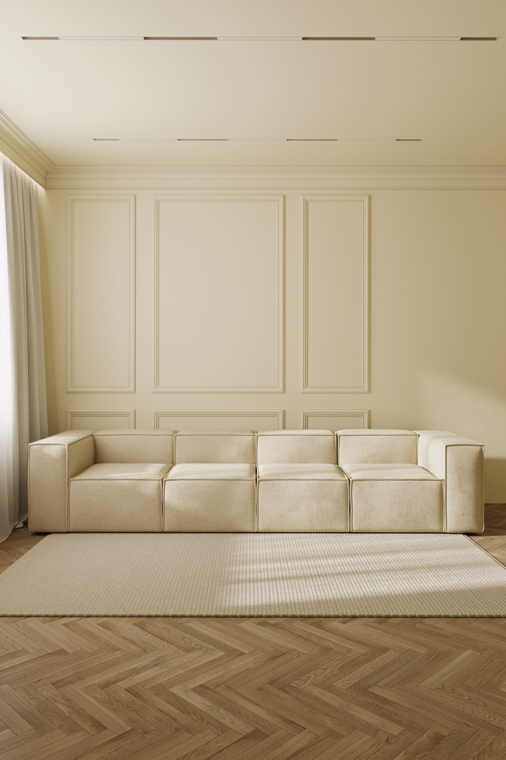 Safa Light Beige 4 Seater Sofa - Image 3
