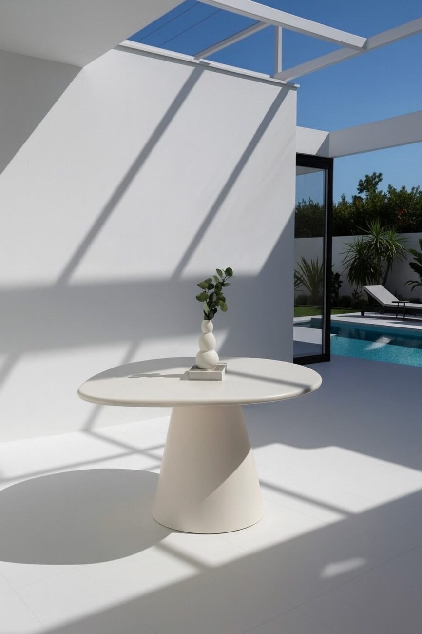 Abigail Off White Microconcrete Outdoor Irregular Dining Table
