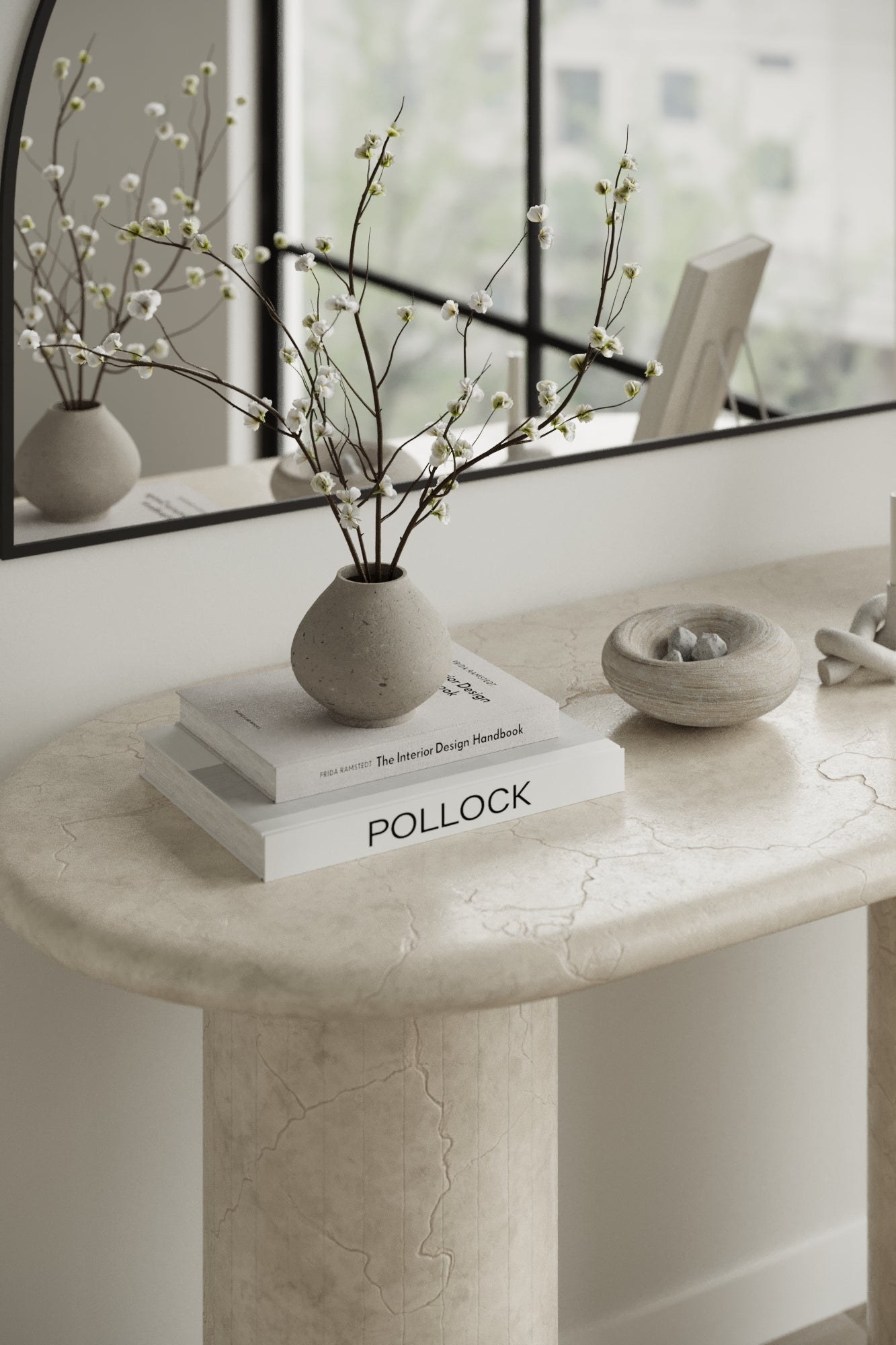 Everose Crema Marfil Oval Top Console Table - Image 2