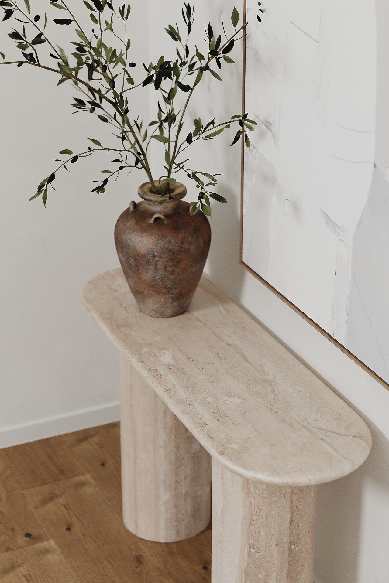 Everose Brecia Beige Oval Top Console Table - Image 3