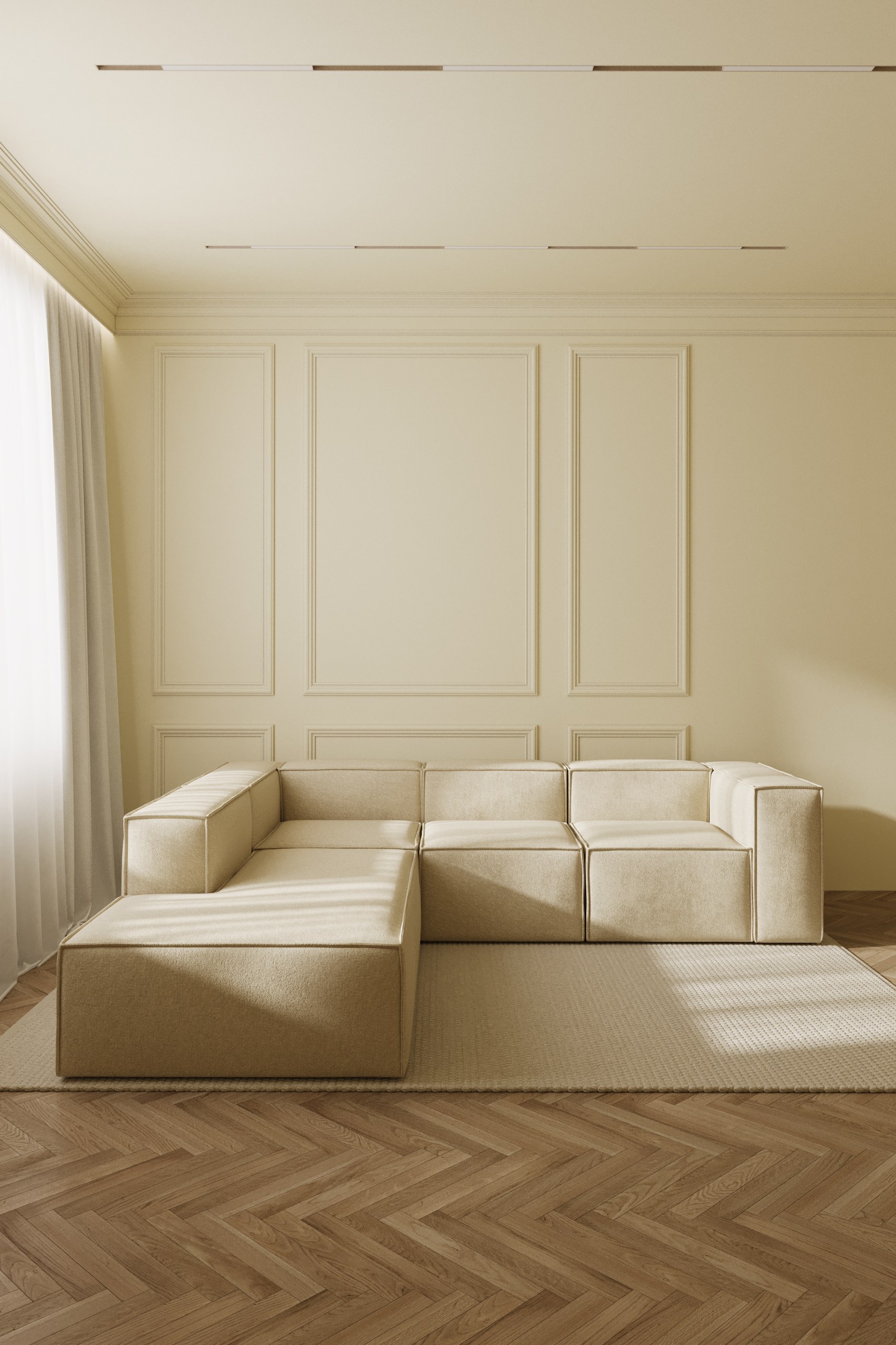 Safa Light Beige 3 Seater Modular Sofa with Chaise - Image 5