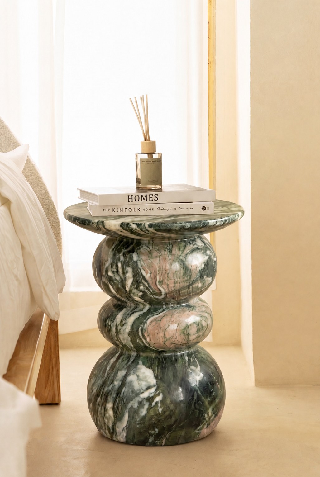 Ambre Green Marble Finish Concrete Side Table