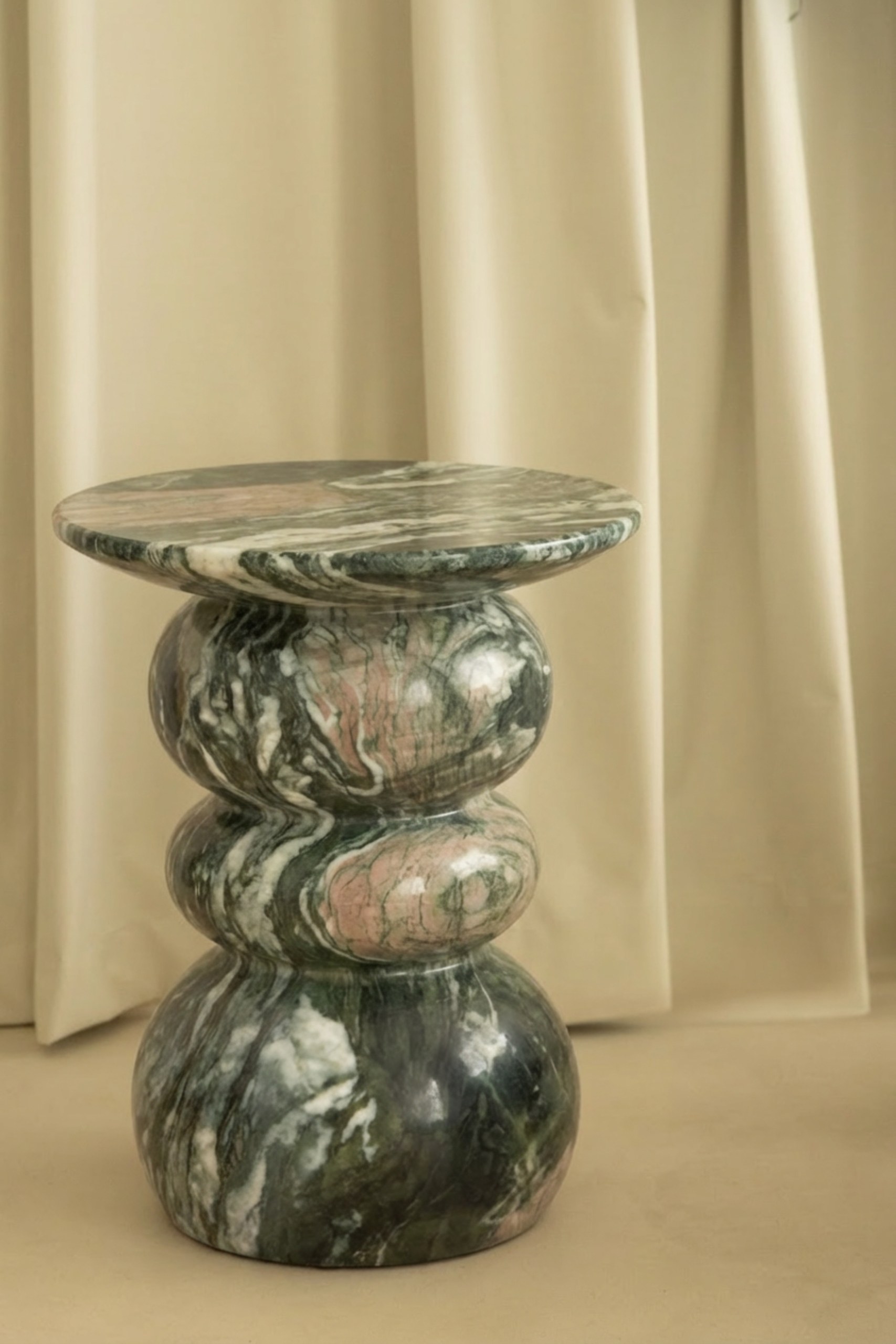 Ambre Green Marble Finish Concrete Side Table - Image 3