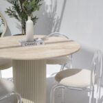 Cornelia Beige Travertine Top Dining Table (4 Base Colors)