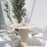 Cornelia Beige Travertine Top Dining Table (4 Base Colors)