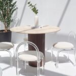 Cornelia Beige Travertine Top Dining Table (4 Base Colors)