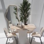 Cornelia Beige Travertine Top Dining Table (4 Base Colors)