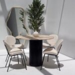 Cornelia Beige Travertine Top Dining Table (4 Base Colors)