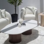 Artemisia White Quartz Irregular Coffee Table With Dual Brown Base