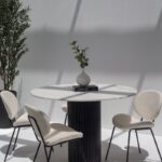 Aloise White Marble Top Round Dining Table with Black Base