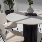 Aloise White Marble Top Round Dining Table with Black Base