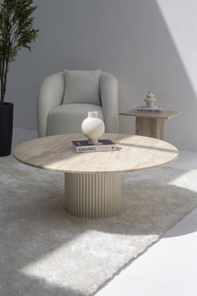 Petronia Beige Travertine Coffee Table (4 Base Colors)
