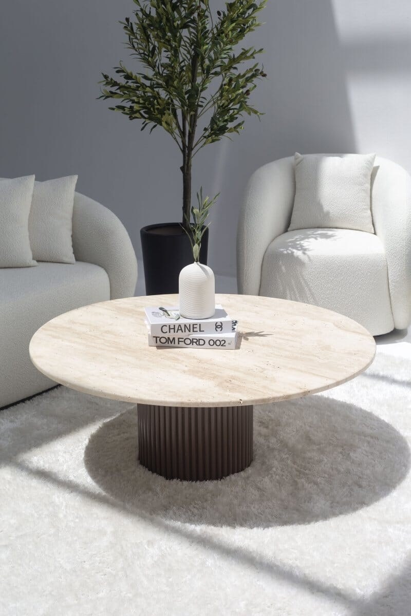 Petronia Beige Travertine Coffee Table (4 Base Colors) - Image 2