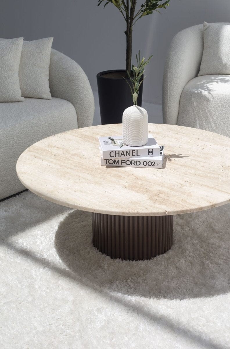 Petronia Beige Travertine Coffee Table (4 Base Colors) - Image 3