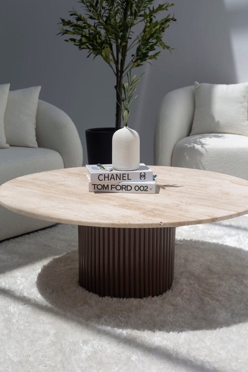 Petronia Beige Travertine Coffee Table (4 Base Colors) - Image 5