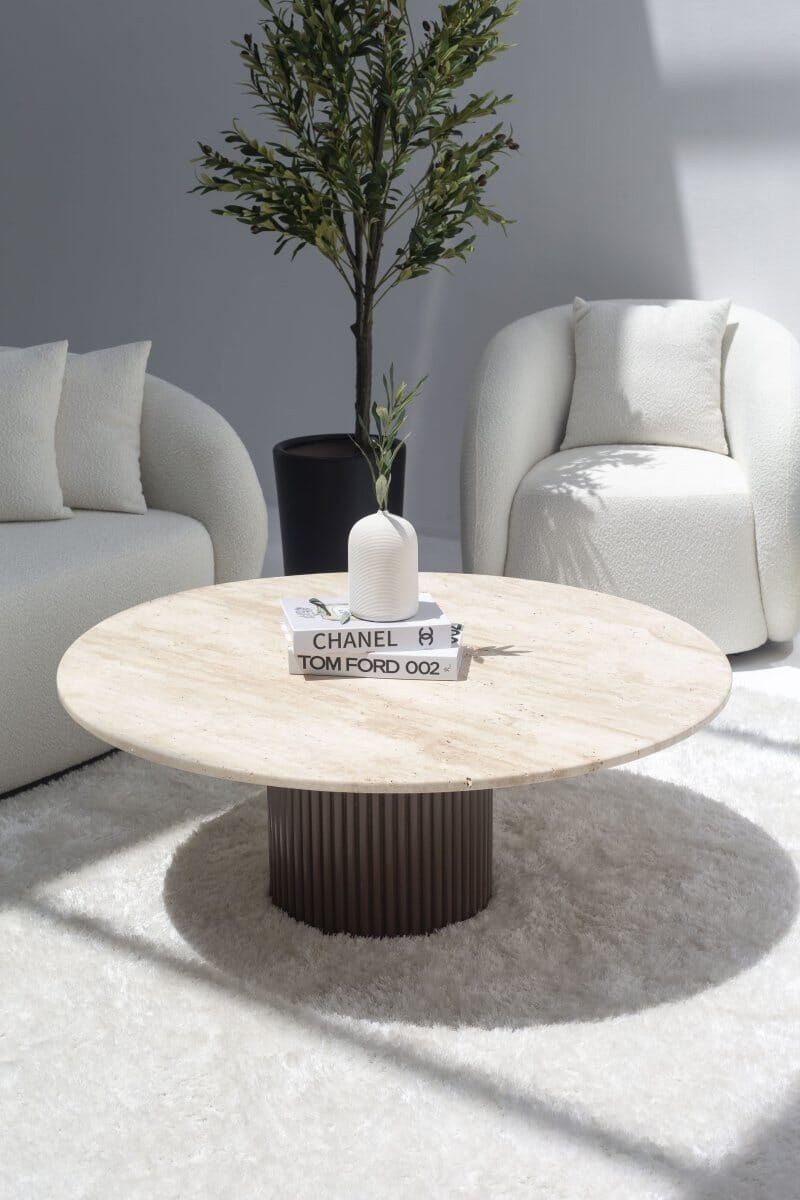 Petronia Beige Travertine Coffee Table (4 Base Colors) - Image 6