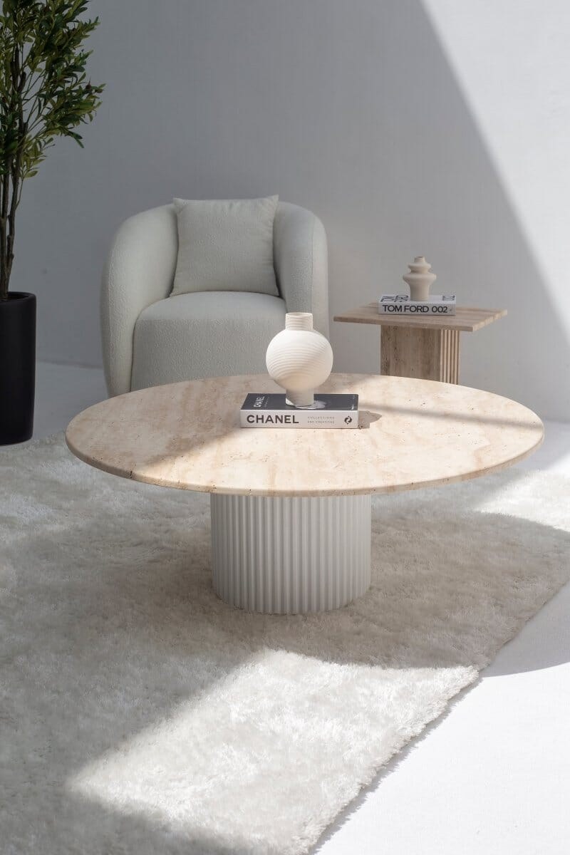 Petronia Beige Travertine Coffee Table (4 Base Colors) - Image 8
