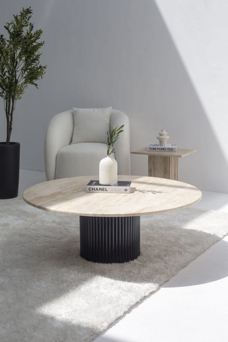 Petronia Beige Travertine Coffee Table (4 Base Colors) - Image 9
