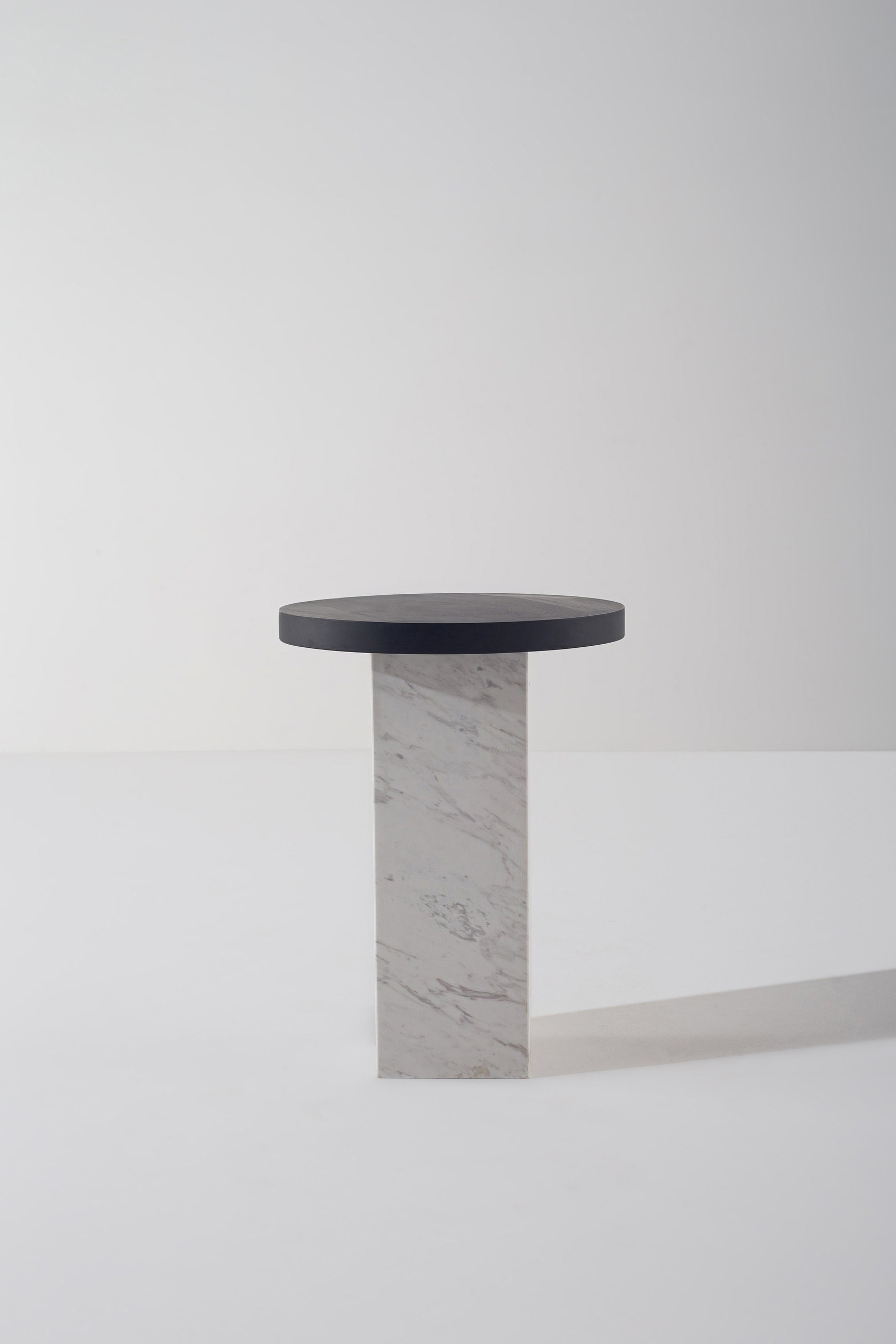 Cirilla Black Painted Wood Side Table with Marble Base - Image 2