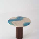 Zarella Beige Travertine & Blue Resin Side Table