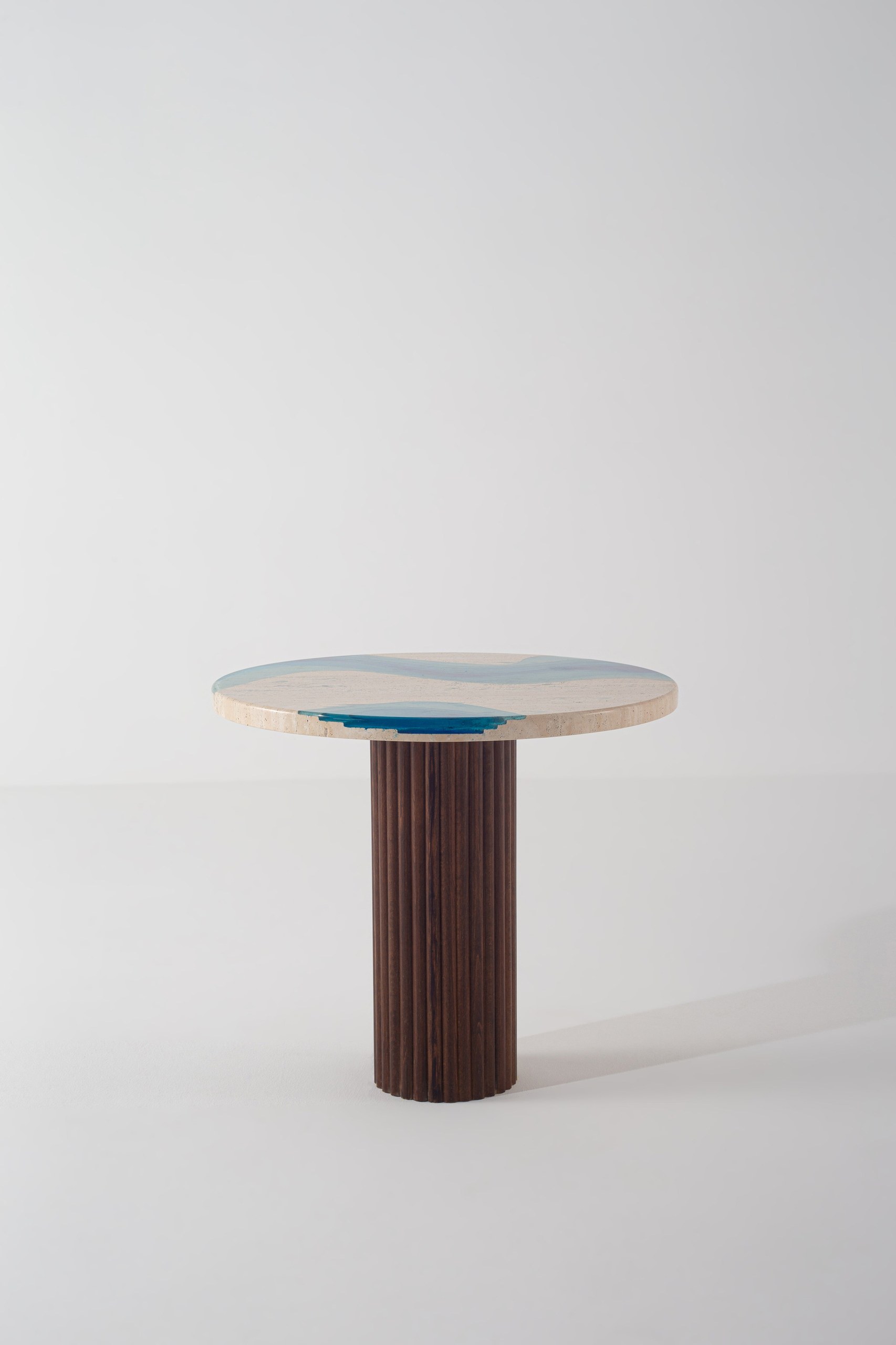 Zarella Beige Travertine & Blue Resin Side Table - Image 2