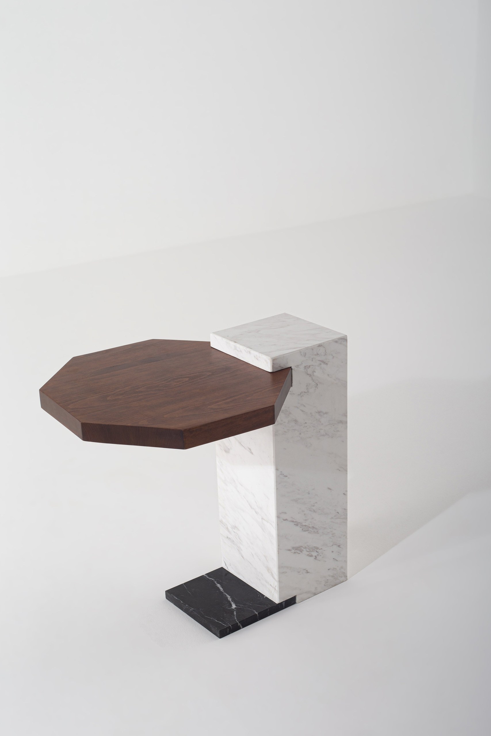 Lyzanne Octagon Wood Side Table With Marble Base