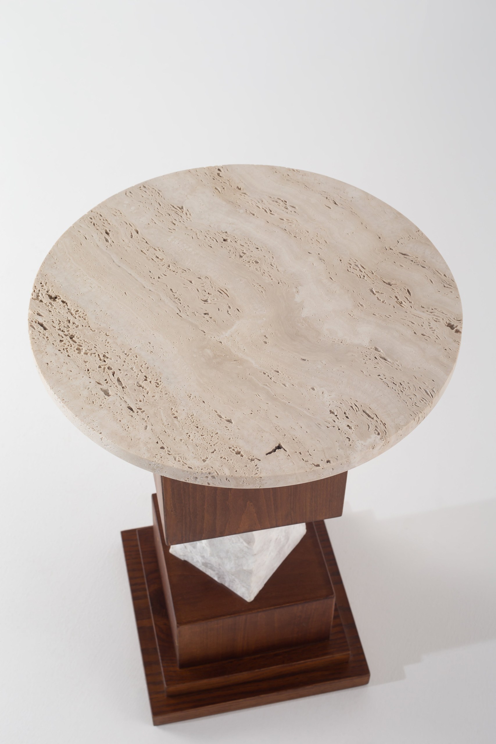 Bellamy Beige Unfilled Travertine Stonewood Side Table - Image 2