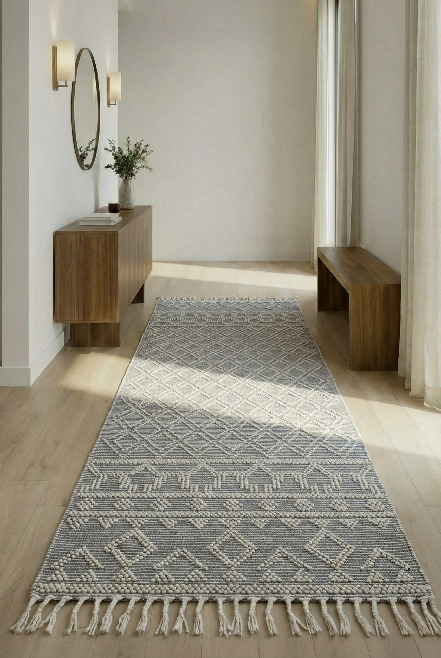 Azure Patterns - Natural Blue & White Runner Rug
