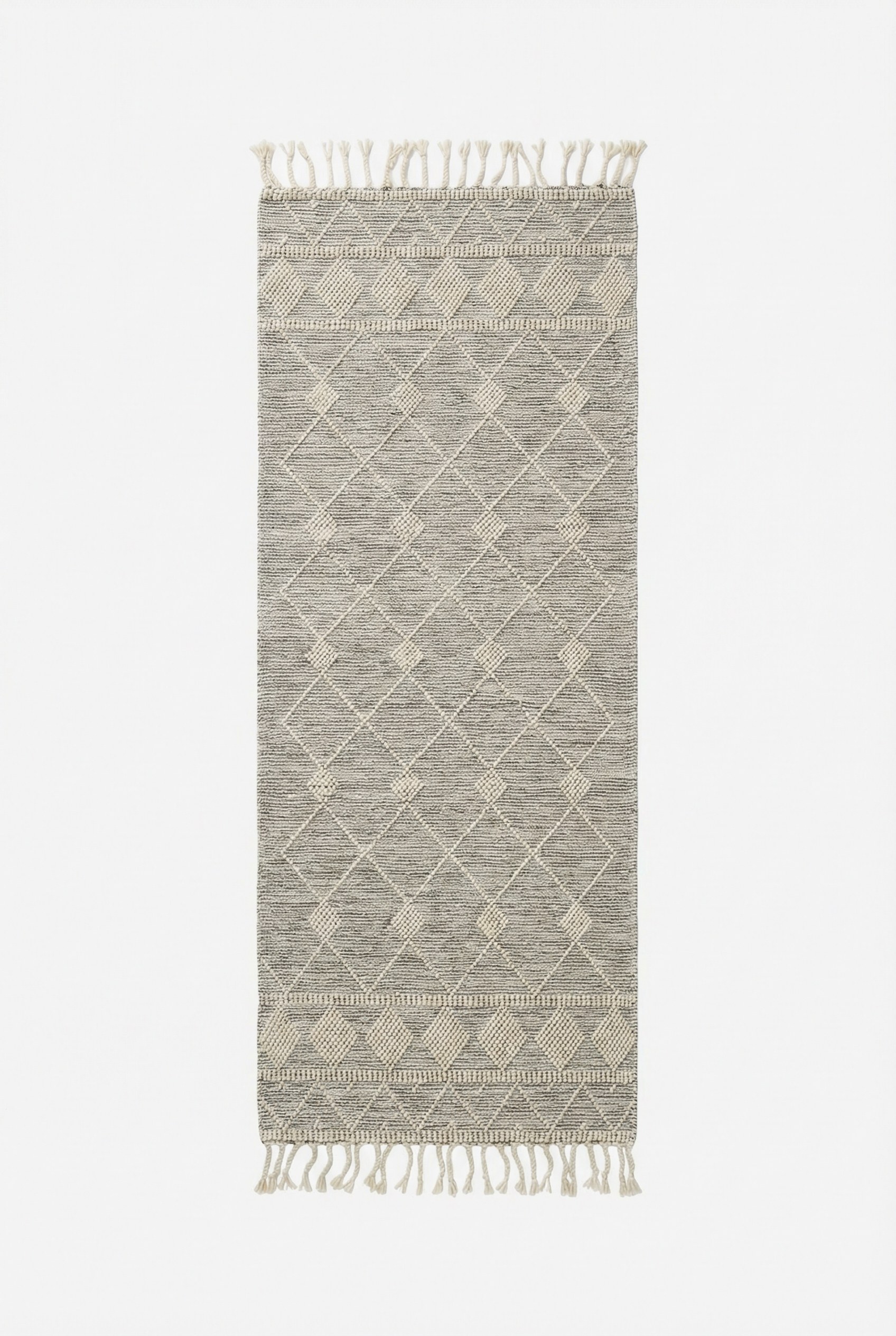 Ethereal Geometry - Natural Tassels White Runner Woven Rug