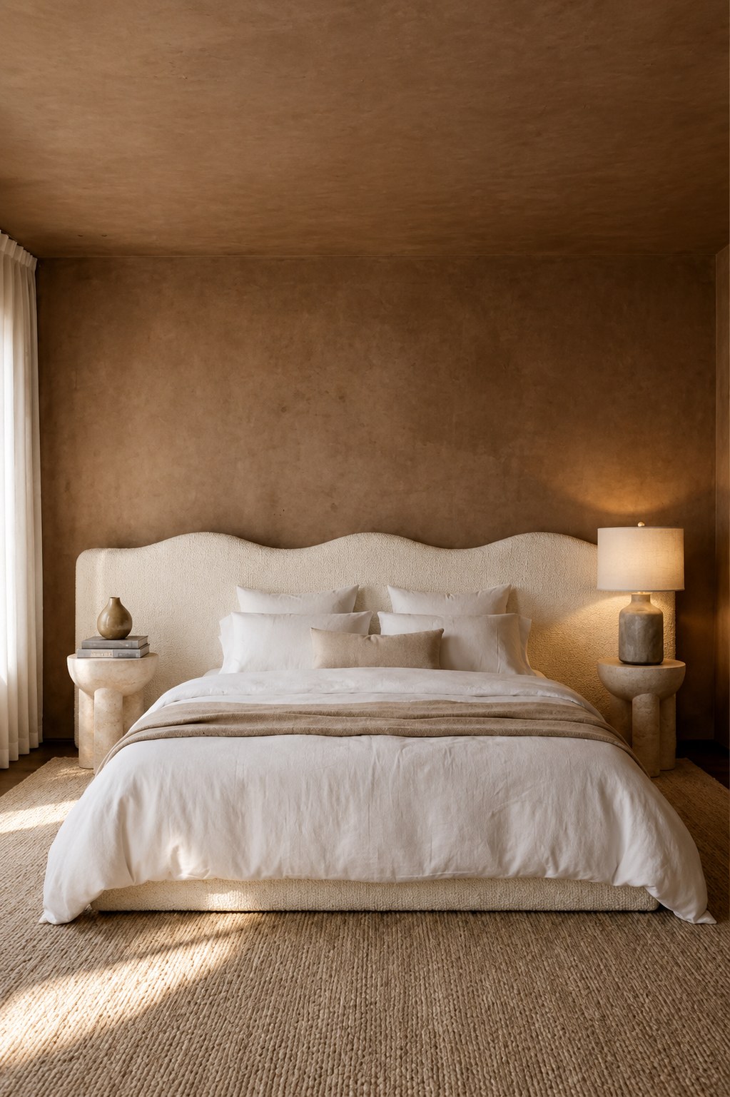 Evania Off White Curved Headboard Upholstered Bed