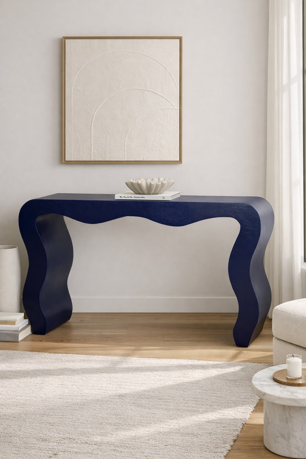 Marelle Blue Wavy Legs Microconcrete Console Table