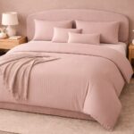 Dusty Mauve Pink Striped Bed Sheet, Duvet Cover & Pillowcase Set