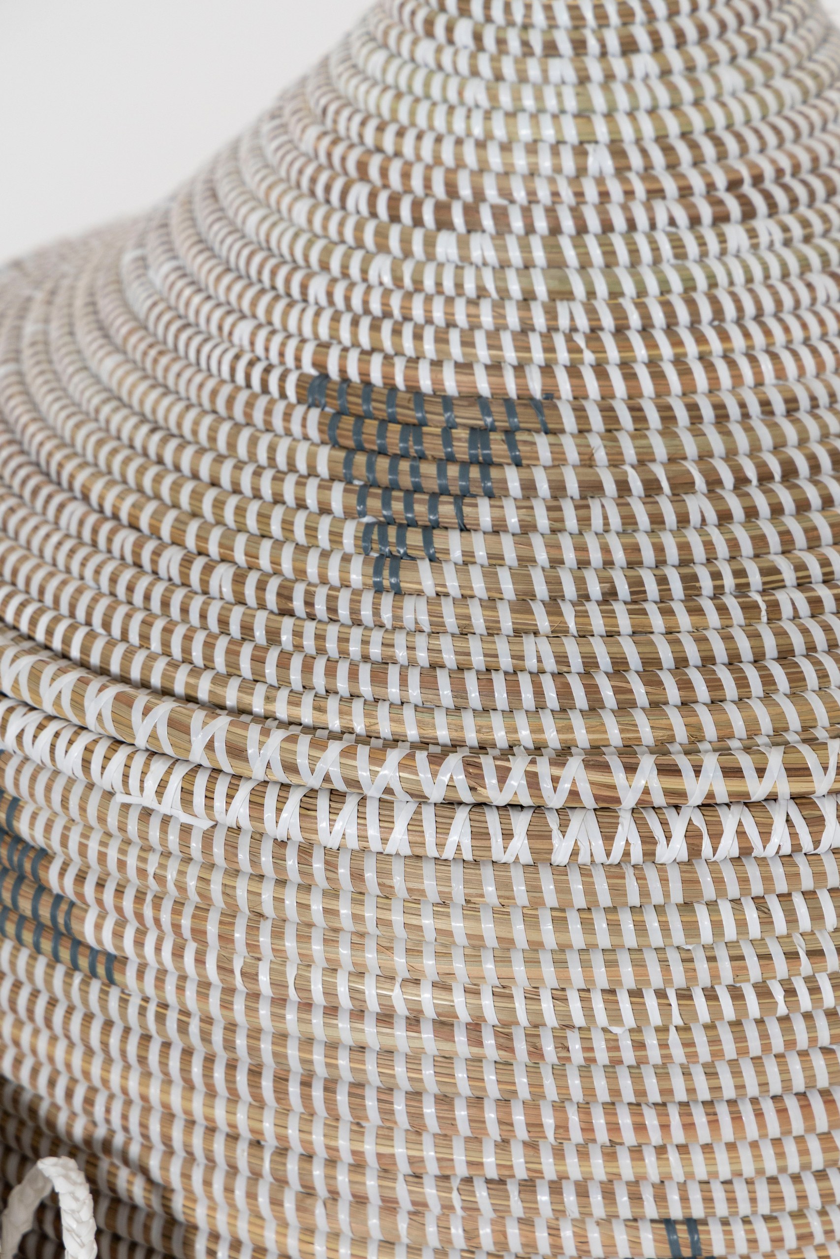 Maisha White & Brown Triangle Patterned Handmade Basket (Set Of 3) - Image 2