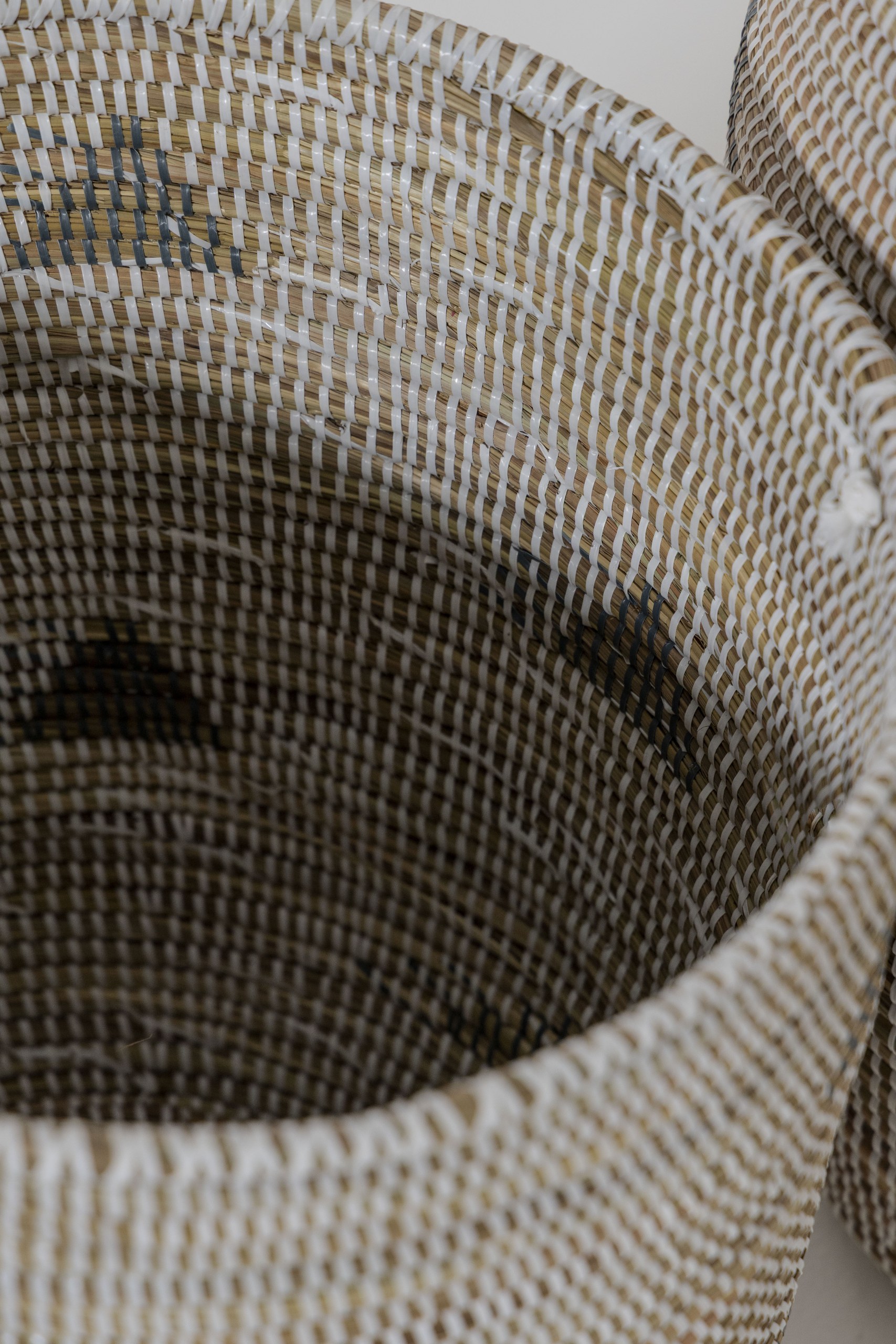 Maisha White & Brown Triangle Patterned Handmade Basket (Set Of 3) - Image 3