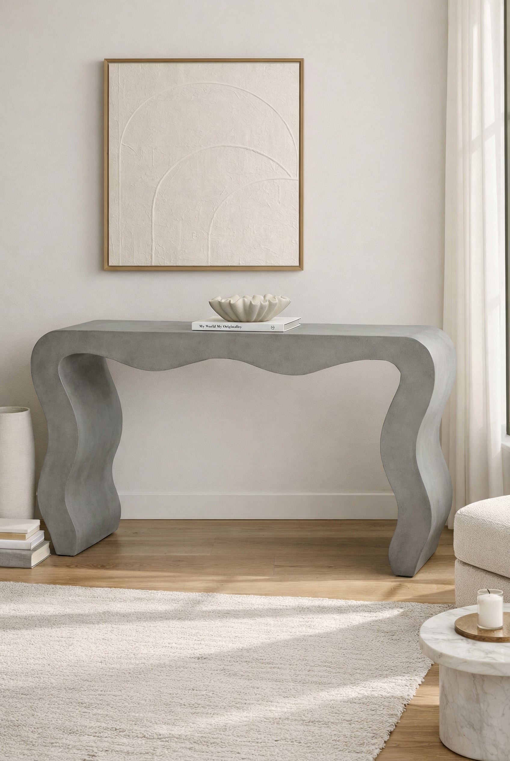 Marelle Ash Grey Wavy Legs Microconcrete Console Table