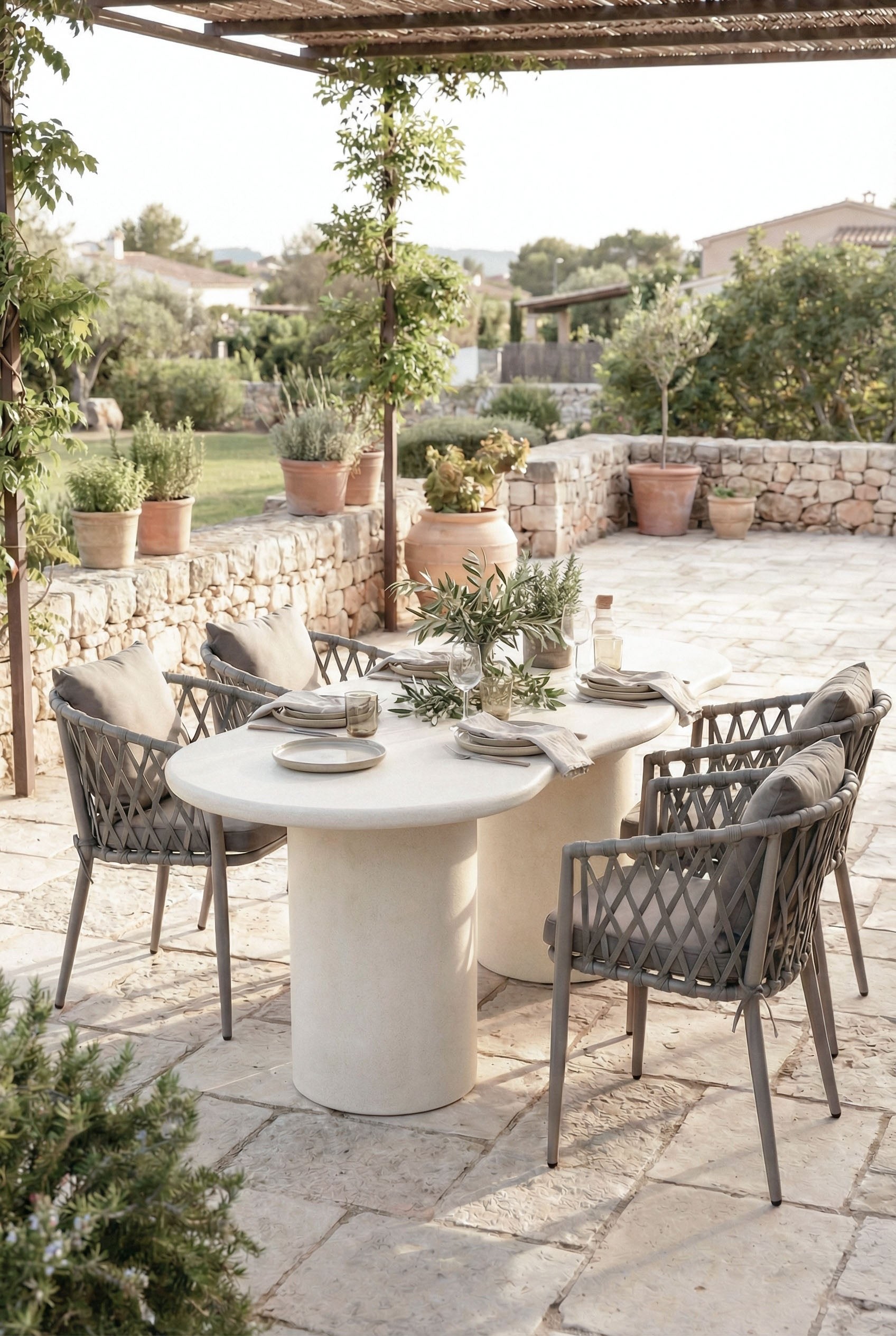 Tereza Off White Microconcrete Irregular Top Outdoor Dining Table