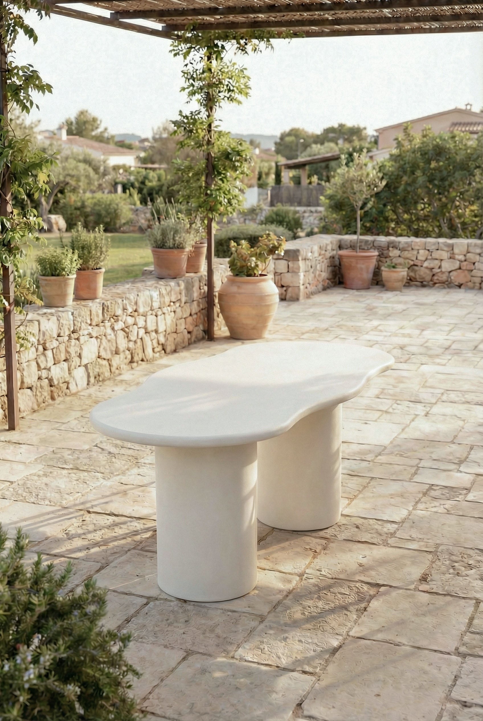 Tereza Off White Microconcrete Irregular Top Outdoor Dining Table - Image 2
