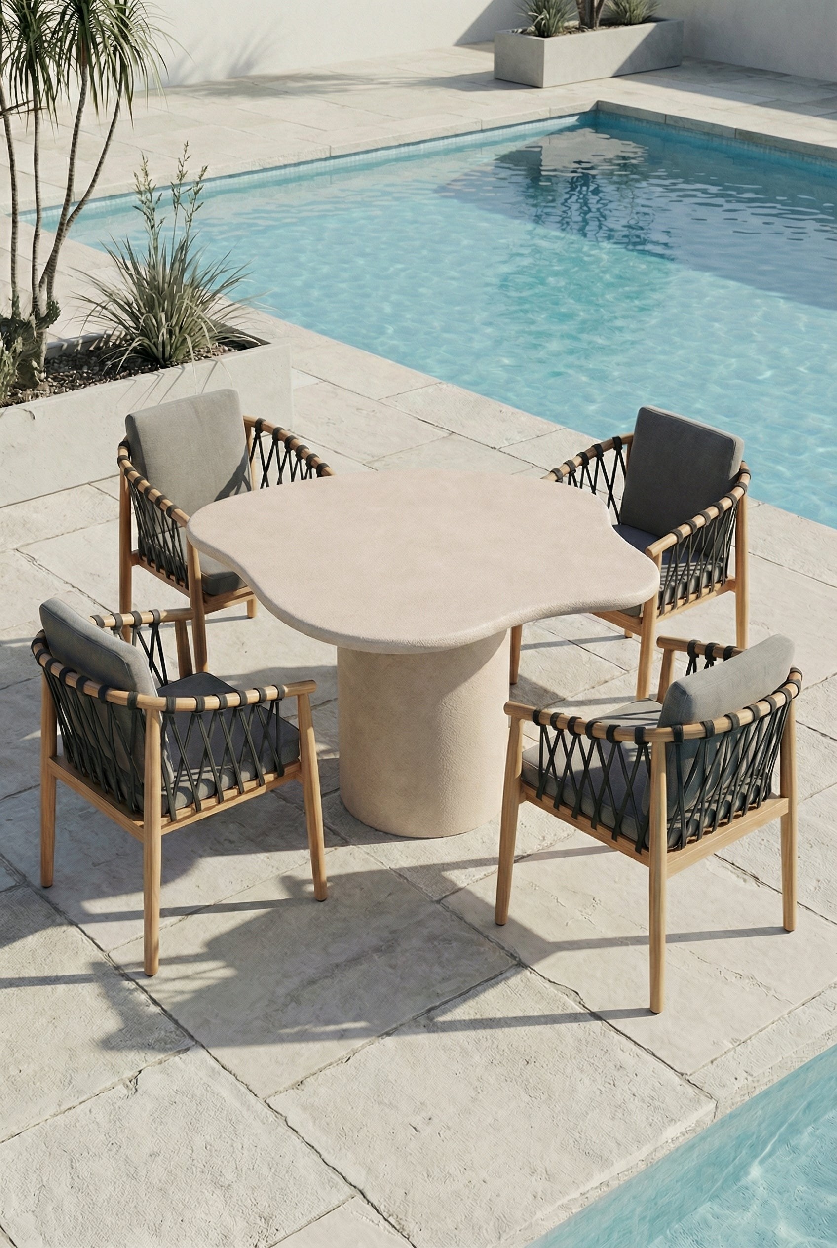 Naurède Light Beige Microconcrete Outdoor Dining Table