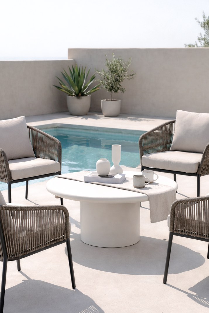 Mireille Off White Microconcrete Outdoor Coffee Table - Image 3