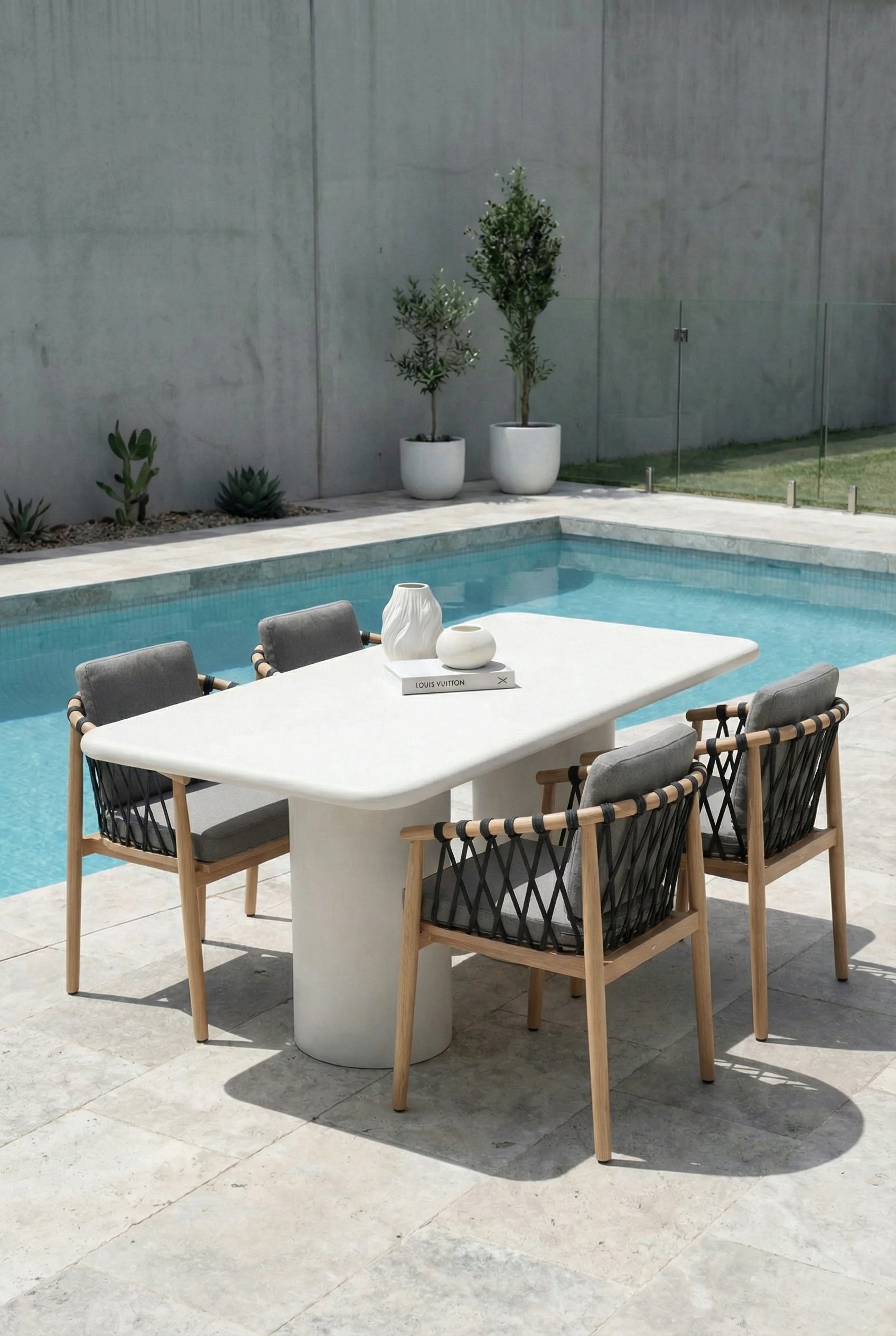 Alara Off White Microconcrete Outdoor Dining Table - Image 3
