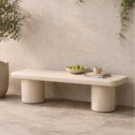 Alara Ivory Cream Microconcrete Outdoor Bench
