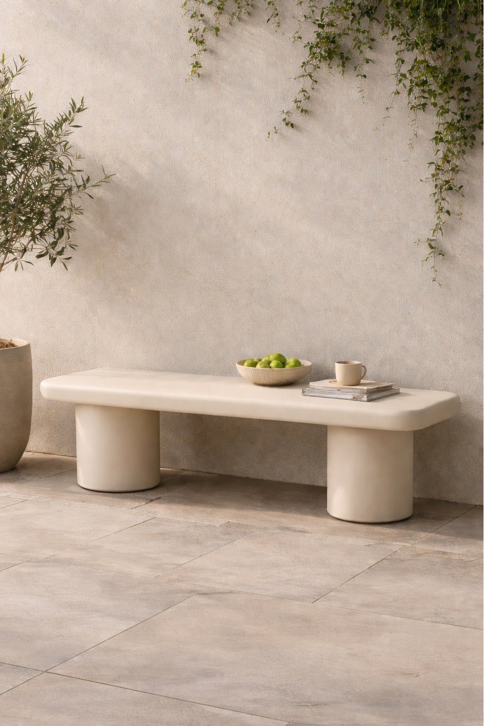 Alara Ivory Cream Microconcrete Outdoor Bench