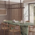 Dakota Amazon Green Dining Table with Half Moon Legs