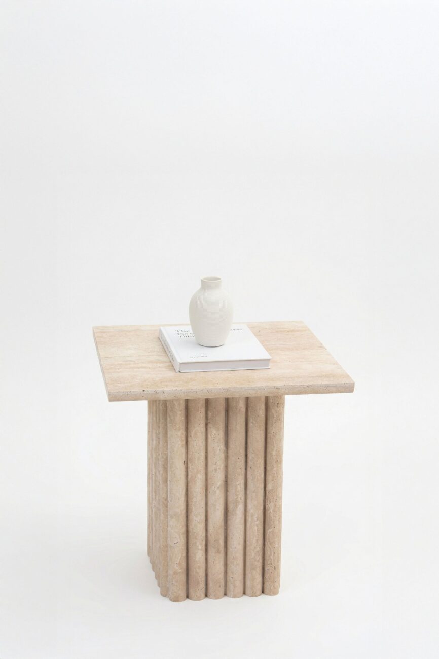 Zyra Travertine Top with Fluted Base Side Table (54x54CM)