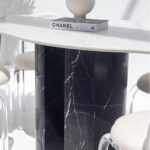 Rebecca White Quartz Irregular Dining Table With Black Marquina Base (240x75CM)