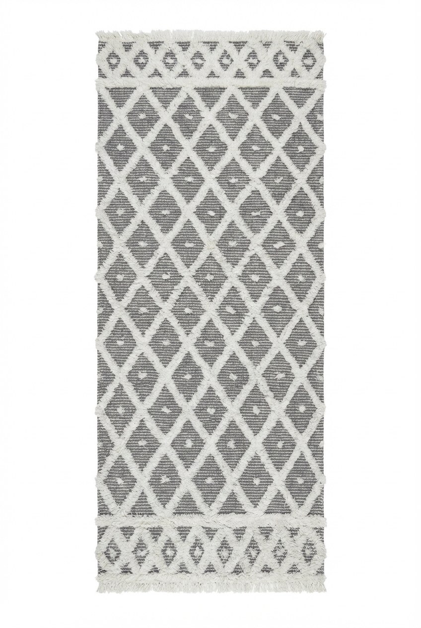 White Diamonds - Grey Woven Runner Rug