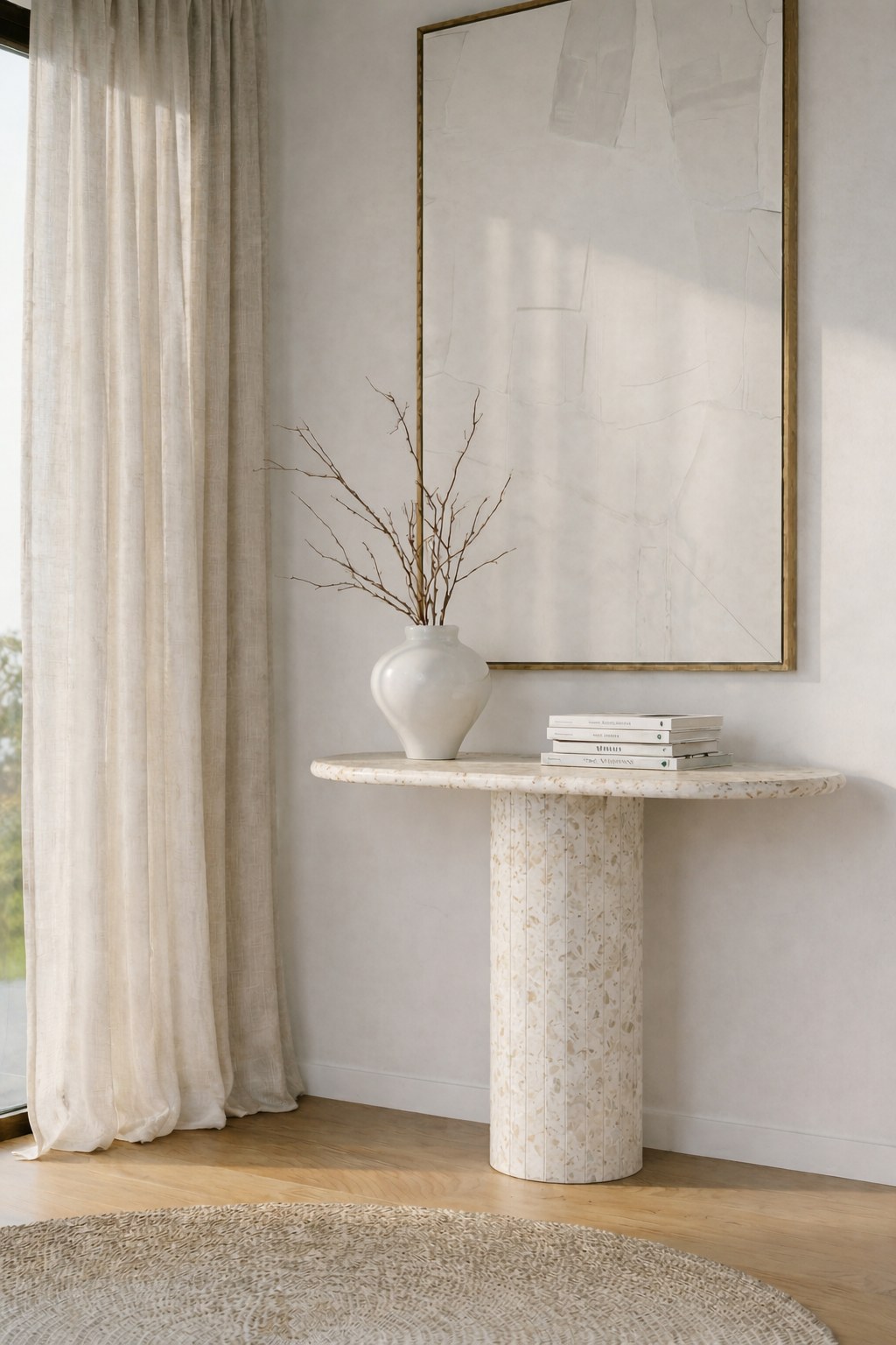 Everose Bianco Terrazzo Oval Top Console Table (100x80CM)