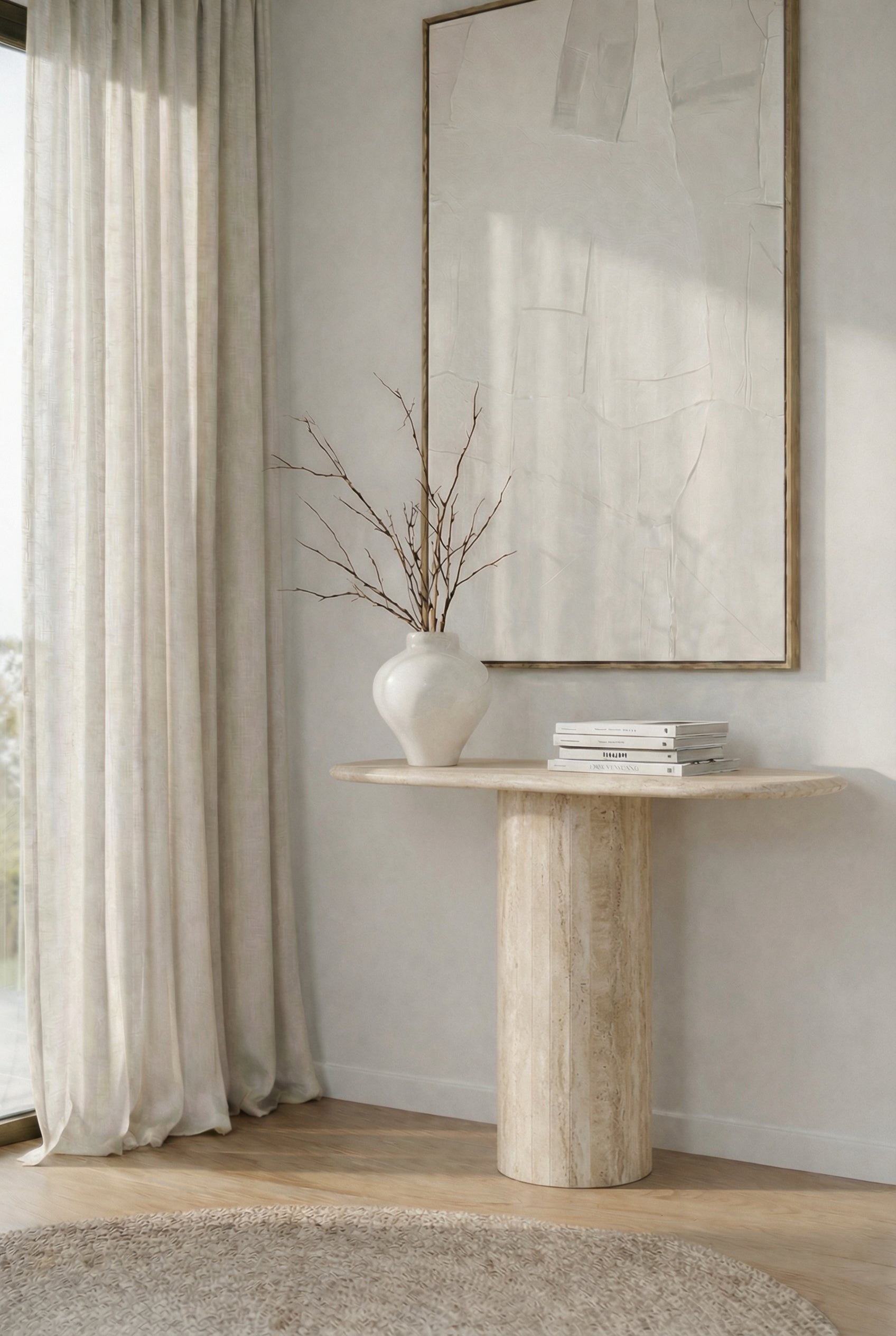 Everose Travertine Oval Top Console Table (100x80CM)
