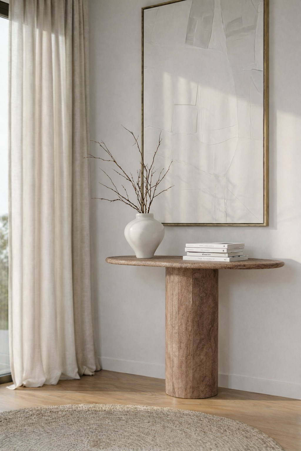 Everose Noche Travertine Oval Top Console Table (100x80CM)