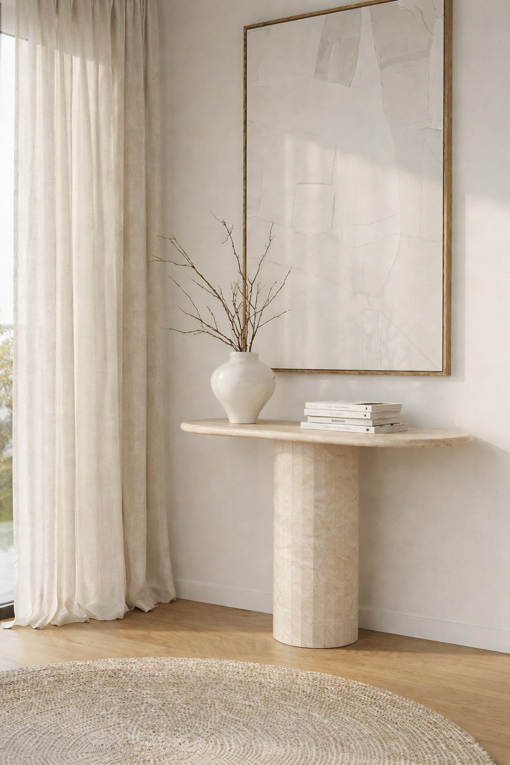 Everose Crema Marfil Oval Top Console Table (100x80CM)
